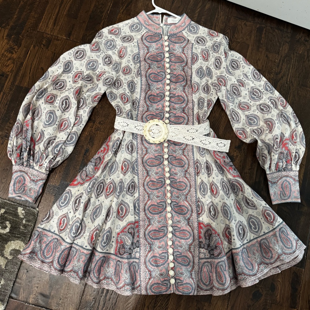 Zimmermann Pink and Gray Ruffled A-Line Dress